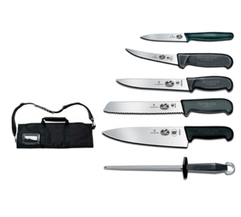 Victorinox 7.4012-X10 7-Piece Fibrox Pro Culinary Knife Set with Canvas Roll Case