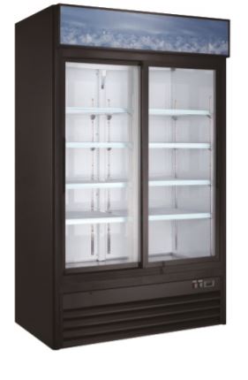 EGDM-45R-SD-HC BLK Enhanced Merchandiser Refrigerator, 2 Glass Sliding Doors