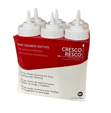 ESBW-12oz Cresco Resco Squeeze Bottle, 12oz, Wide Mouth, 6-PK