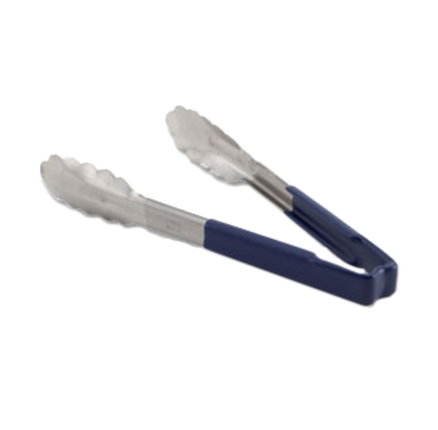 4780930 Vollrath 9-1/2" Stainless Steel Scalloped Tong w/ Blue Coated Kool Touch Handle