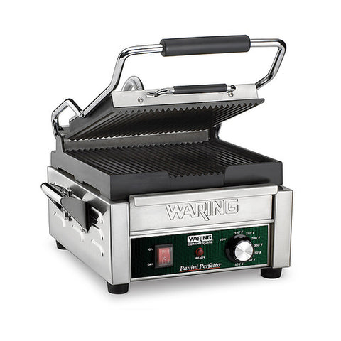 WPG150 Waring 9-3/4" x 9-1/4" Grooved Top & Bottom Panini Sandwich Grill