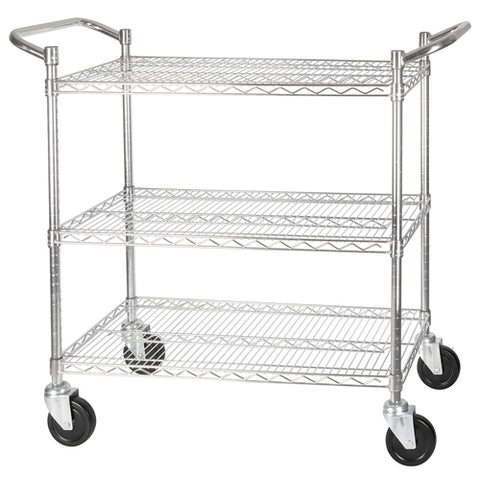 VCCD-1836B Winco 3-Tier Wire Shelving Cart, Chrome Plated, 18&quot;x 36&quot;, Double Handle W brake