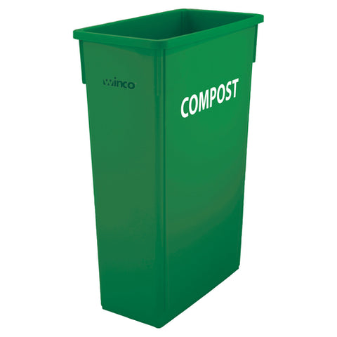 PTC-23GRC Winco 23gal Slender Trash Can, Green, COMPOST