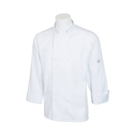 M60010WH3X Mercer Millennia Unisex 56" 3X White Double Breasted Long Sleeve Cook Jacket