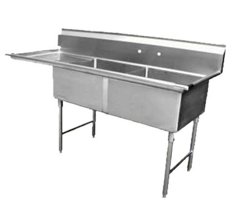 SH24242L GSW 75-1/4" x 30"  2-Compartment Sink w/ 24" Left Drainboard & 11-1/2" Backsplash