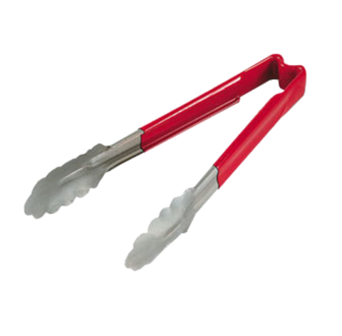4780940 Vollrath 9-1/2" Stainless Steel Scalloped Tong w/ Red Coated Kool Touch Handle