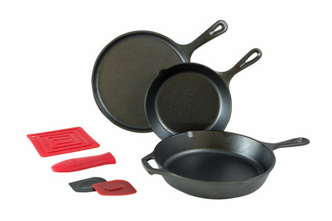 L6SPB41 Lodge Mfg 6 Piece, Lodge Seasoned Cast Iron Induction Cookware Set - Each-Lodge Manufacturing