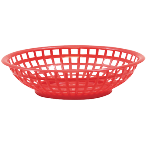 1075R Tablecraft 8" x 2" Red Round Serving Plastic Basket