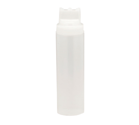 12463C3 Tablecraft 24 Oz. Clear 3-Tip Top Squeeze Bottle w/ 63mm Opening
