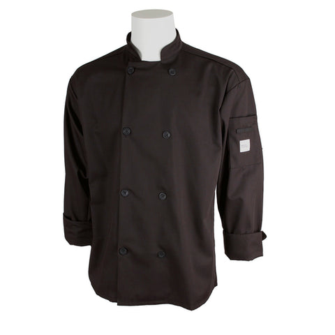 M60010BK2X Mercer Millennia Unisex 52" 2X Black Double Breasted Long Sleeve Cook Jacket