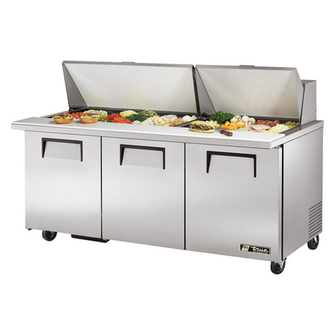 TSSU-72-30M-B-ST True 72" Mega Top 3-Door Refrigerated Sanwich/Salad Prep Table