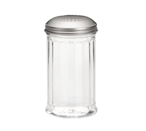 P52 Tablecraft 12 Oz. Plastic Fluted Shaker w/ Fine Perforated Stainless Steel Top