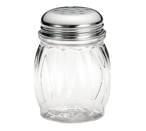 260 Tablecraft 6 Oz. Swirled Glass Cheese Shaker w/ Chrome Plated Perforated Top
