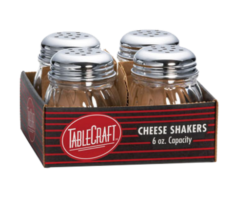 C260-4 Tablecraft 6 Oz. Swirl Glass Cheese Shaker w/ Chrome Plated Top