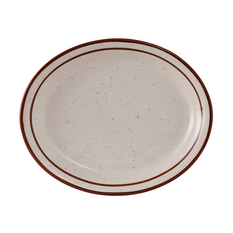 TBS-014 Tuxton Bahamas 13-1/4" x 10-1/2" Brown Speckle Narrow Rim China Platter