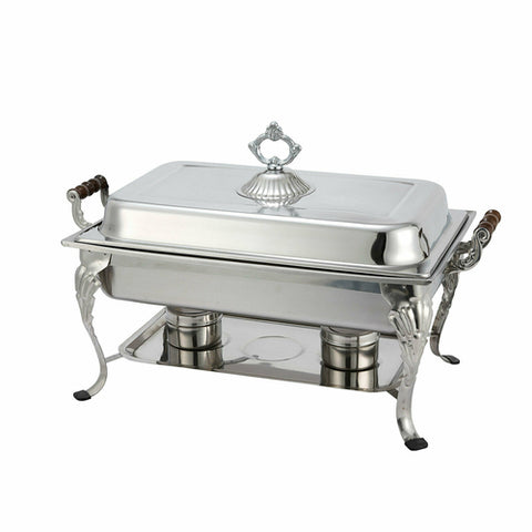 408-1 Winco 8 Qt. Crown Full Size Rectangular Stainless Steel Chafer w/ Lift-Off Lid