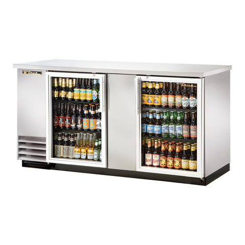 TBB-3G-S-HC-LD True 69" Stainless Steel 2-Section Back Bar Refrigerator w/ Glass Doors