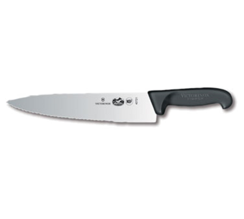 5.2033.25-X1  Victorinox 10" Straight Wavy Edge Chef Knife w/ Black Fibrox Handle