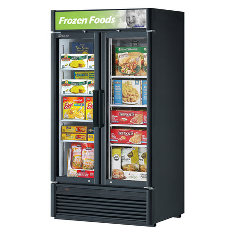 TGF-35SD-N Turbo Air 39.5" Black 2-Section Display Freezer w/ Swing Doors