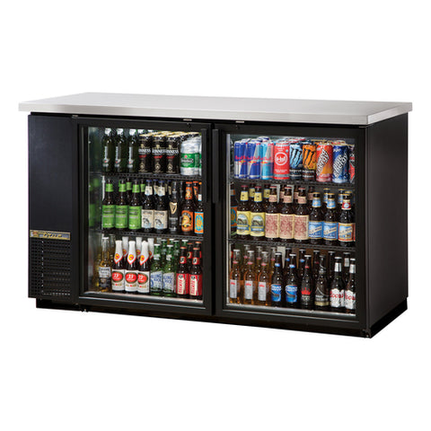 TBB-24-60G-HC-LD True 61" Black 2-Section Back Bar Refrigerator w/ Glass Doors