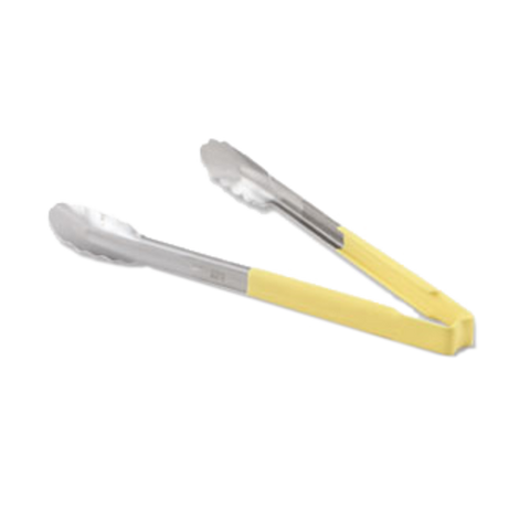 4780950 Vollrath 9-1/2" Stainless Steel Scalloped Tong w/ Yellow Coated Kool Touch Handle