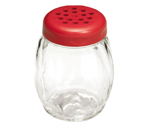 P260RE Tablecraft 6 Oz. Plastic Swirl Shaker w/ Red BPA Free Perforated Top