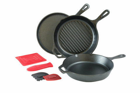 L6SPA41 Lodge Mfg 6 Piece, Lodge Seasoned Cast Iron Induction Cookware Set - Each