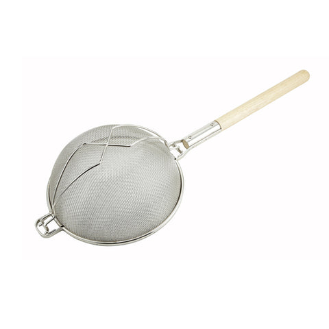 MST-14D Winco 14" Re-Inforced Double Mesh Strainer w/ Wood Handle
