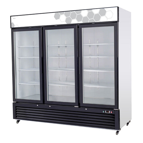 C-72FM Migali 82" White 3-Section Glass Door Freezer Merchandiser w/ Swing Doors