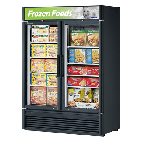 TGF-47SD-N Turbo Air 51.13" Black 2-Section Display Freezer w/ Swing Doors