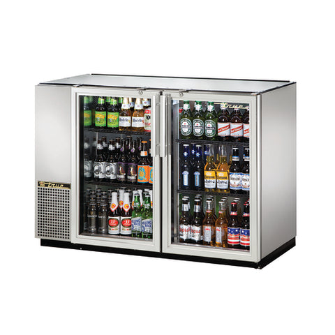 TBB-24GAL-48G-S-HC-LD True 48" Stainless Steel 2-Section Back Bar Refrigerator w/ Glass Doors