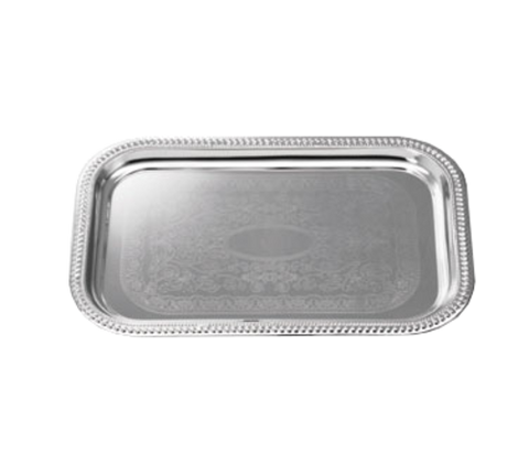 CT1812 Tablecraft 18-1/4" x 12-1/2" Chrome Plated Oblong Serving Tray w/ Engraved Gadroon Edge